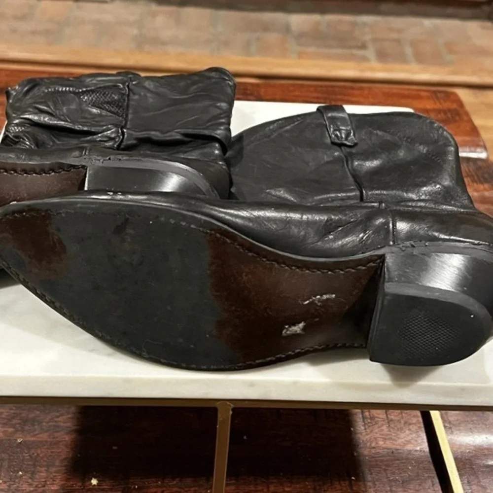 VINTAGE 1980s DINGO BOOTS SLOUCH BLACK LEATHER 7 M GRUNGE METAL‎ GRUNGE VTG